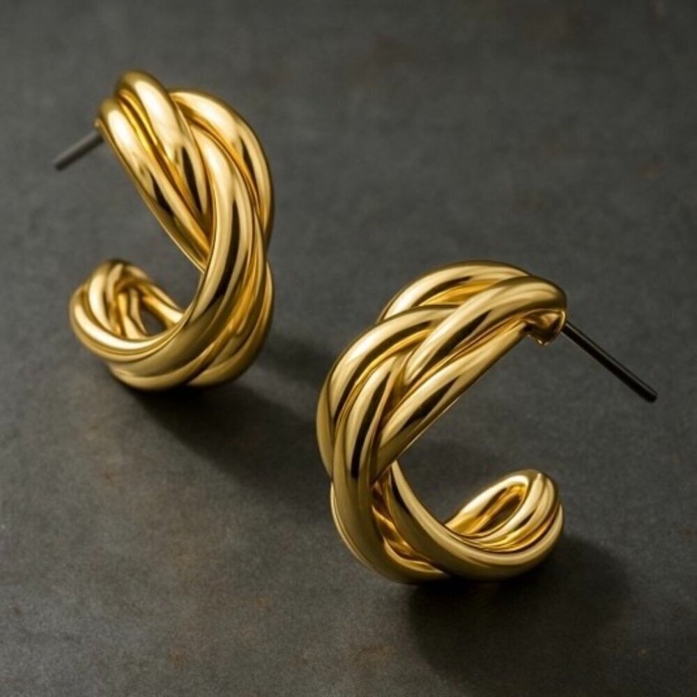 1 LEFT!! TAMARA INTERTWINED GOLD HOOP EARRINGS